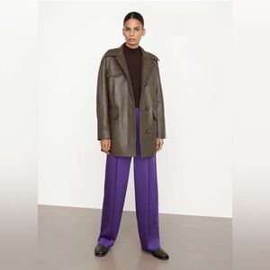Vince Dark Brown Leather Coat with Flap Pockets
